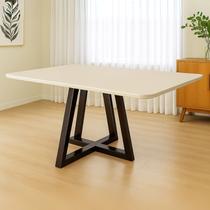 Mesa de Jantar 160x90 Tampo Mdf/vidro para 6 Lugares Pés Madeira Maciça Pérola - Preto/off White