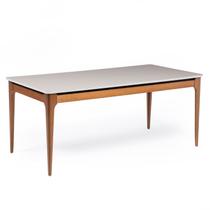 Mesa de Jantar 180cm com Base de Madeira Natural e Tampo de Vidro Addar Mesa de Jantar 180cm com Base de Madeira Natural e Tampo de Vidro Addar
