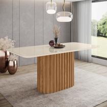 Mesa de Jantar 180cm Retangular 6 Lugares com Vidro Canto Arredondado Solana Henn