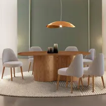 Mesa de Jantar 180cm X 80cm Madeira Tampo Laminado Orgânico com 6 Cadeiras Ester