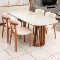 Mesa de Jantar 1,80m Retangular com Tampo de Vidro e 4 Cadeiras em Madeira Natural