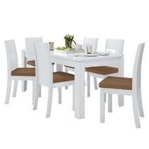 Mesa de Jantar 180x90 com 6 Cadeiras Athenas Branco/Corino Caramelo - Móveis Lopas