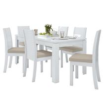 Mesa de Jantar 180x90 com 6 Cadeiras Athenas Branco/Linho Bege - Móveis Lopas