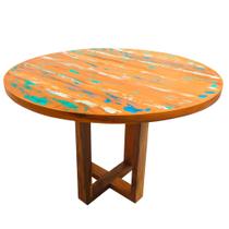 Mesa de Jantar 1m Redonda Pe Central Madeira de Demolição Patina