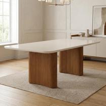 Mesa de Jantar 200cm em Madeira Maciça Aurora Off White/Castanho Mesa de Jantar 200cm em Madeira Maciça Aurora Off White/Castanho