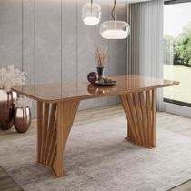 Mesa de Jantar 200cm Retangular 6 Lugares com Vidro Canto Arredondado Adriana Henn