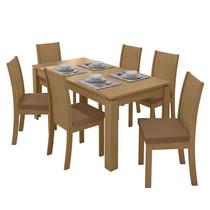 Mesa de Jantar 200x90 com 6 Cadeiras Athenas Amêndoa/Corino Caramelo - Móveis Lopas