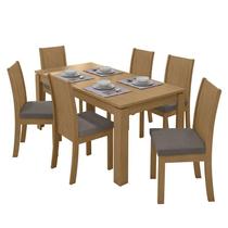 Mesa de Jantar 200x90 com 6 Cadeiras Athenas Amêndoa/Suede Bege - Móveis Lopas