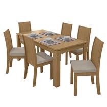 Mesa de Jantar 200x90 com 6 Cadeiras Athenas Amêndoa/Veludo Creme - Móveis Lopas