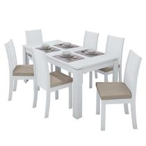 Mesa de Jantar 200x90 com 6 Cadeiras Athenas Branco/Veludo Creme - Móveis Lopas