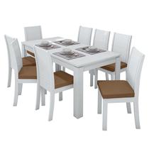 Mesa de Jantar 200x90 com 8 Cadeiras Athenas Branco/material sintético Caramelo - Móveis Lopas