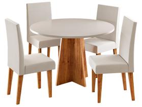 Mesa de Jantar 4 Cadeiras 4 Lugares Redonda Mel Blonde e Marfim Viero Móveis Vilage