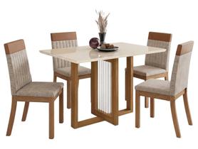 Mesa de Jantar 4 Cadeiras 4 Lugares Retangular Cinamomo Off White Caramelo e Creme Móveis Henn Nathalí