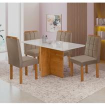 Mesa de Jantar 4 Cadeiras C/Tampo de Vidro Cinamomo/Off White Salinas Cel Móveis