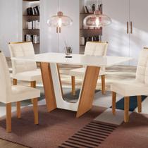 Mesa de Jantar 4 Cadeiras Cinamomo/Off White Tampo de Vidro - Cel moveis