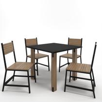 Mesa De Jantar + 4 Cadeiras Industrial Set Completo Vintage Preto com Lâmina - E-LED BRASIL