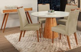 Mesa de jantar + 4 Cadeiras Itália tampo 120cm capuccino - Gran Decore