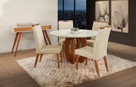 Mesa de jantar + 4 cadeiras Itália Tampo Redondo 120 Cm bege