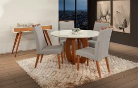 Mesa de jantar + 4 cadeiras Itália Tampo Redondo 120cm cinza
