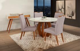 Mesa de jantar + 4 cadeiras Itália Tampo Redondo 120cm Peach
