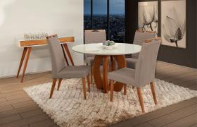 Mesa de jantar + 4 Cadeiras Itália tecido 120 cm Champagne Mesa de jantar + 4 Cadeiras Itália tecido 120 cm Champagne