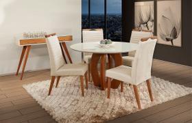 Mesa de jantar + 4 Cadeiras Itália tecido 120 cm linho palha
