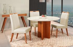 Mesa de jantar + 4 cadeiras Milão Tampo 120 cm palha