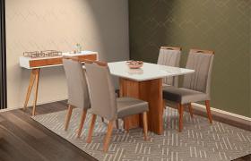 Mesa de jantar + 4 cadeiras Milão tampo 140 cm Champagne