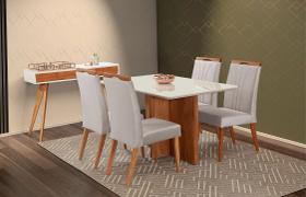 Mesa de jantar + 4 cadeiras Milão tampo 140cm Castanho claro Mesa de jantar + 4 cadeiras Milão tampo 140cm Castanho claro