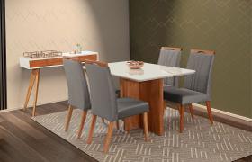 Mesa de jantar + 4 cadeiras Milão tampo Atenas 140cm Grafite Mesa de jantar + 4 cadeiras Milão tampo Atenas 140cm Grafite