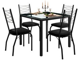 Mesa de Jantar 4 Cadeiras Quadrada Preta Tampo de Vidro Artefamol Florença