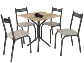 Mesa de Jantar 4 Cadeiras Quadrada - Preto e Junco Manteiga Ciplafe Clássica Ana
