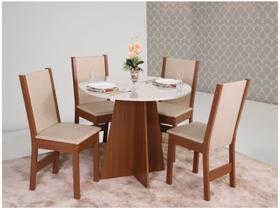 Mesa de Jantar 4 Cadeiras Redonda Naturalle e Off-White Elane Móveis São Carlos