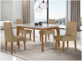 Mesa de Jantar 4 Cadeiras Retangular Imbuia e Off White Tampo de MDF com Vidro Rufato Londrina