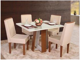 Mesa de Jantar 4 Cadeiras Retangular Naturalle e Off-White Tampo de Vidro Laís Móveis São Carlos