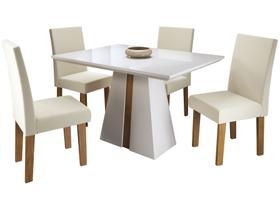 Mesa de Jantar 4 Cadeiras Retangular Off White Imbuia e Pastel Tampo de MDF com Vidro Viero Roma