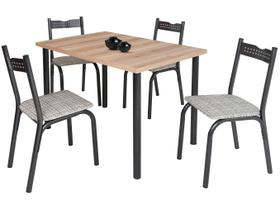 Mesa de Jantar 4 Cadeiras Retangular - Preto e Junco Manteiga Ciplafe Clássica Ana