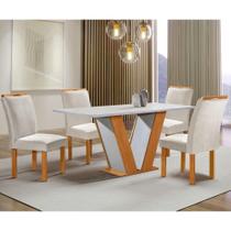 Mesa de Jantar 4 Cadeiras Tampo de Vidro Cinamomo/Off White