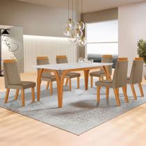 Mesa de Jantar 4 Lugares Agata com Vidro Castanho/Cinamomo/Suede Capuccino - Lj Móveis