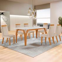 Mesa de Jantar 4 Lugares Agata com Vidro Castanho/Cinamomo/Suede Creme - Lj Móveis