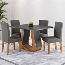 Mesa de Jantar 4 Lugares Amarena Mel/Tampo Cinza/Veludo Cinza - Viero Móveis