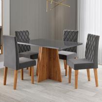 Mesa de Jantar 4 Lugares Antonella Mel/Cinza/Veludo Cinza - Viero Móveis