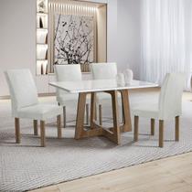 Mesa de Jantar 4 Lugares Arizona Canela com Vidro Chocolate/Off White/Boucle Gelo 20766 - Cel Móveis