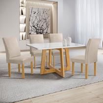 Mesa de Jantar 4 Lugares Arizona Canela com Vidro Cinamomo/Off White/Boucle Bege 20766 - Cel Móveis