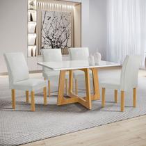 Mesa de Jantar 4 Lugares Arizona Canela com Vidro Cinamomo/Off White/Boucle Gelo 20766 - Cel Móveis