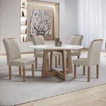 Mesa de Jantar 4 Lugares Arizona com Vidro Chocolate/Off White/Bege Claro 20771- Cel Móveis