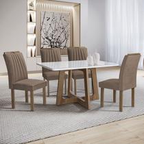 Mesa de Jantar 4 Lugares Arizona com Vidro Chocolate/Off White/Bege Escuro 20767 - Cel Móveis