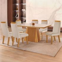 Mesa de Jantar 4 Lugares áustria Ripado com Vidro Castanho/Cinamomo/Suede Creme 17658 - Lj Móveis