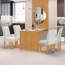 Mesa de Jantar 4 Lugares Bella Arizona com Vidro e Espelho Ripado Cinamomo/Off White/Boucle Gelo - Cel Móveis