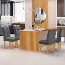 Mesa de Jantar 4 Lugares Bella Arizona com Vidro e Espelho Ripado Cinamomo/Off White/Cinza - Cel Móveis